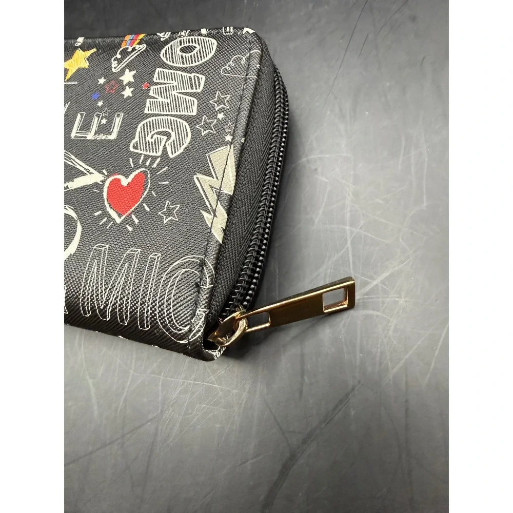 Disney‎ Mickey Mouse Graffiti Zip Around Wallet Black OMG Love Heart Print 7.5in